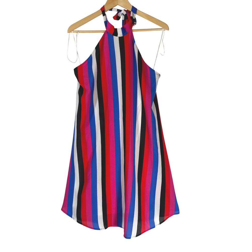 Express Multicolor Striped Halter Top Small Open Back Tie Neck Summer Sleeveless
